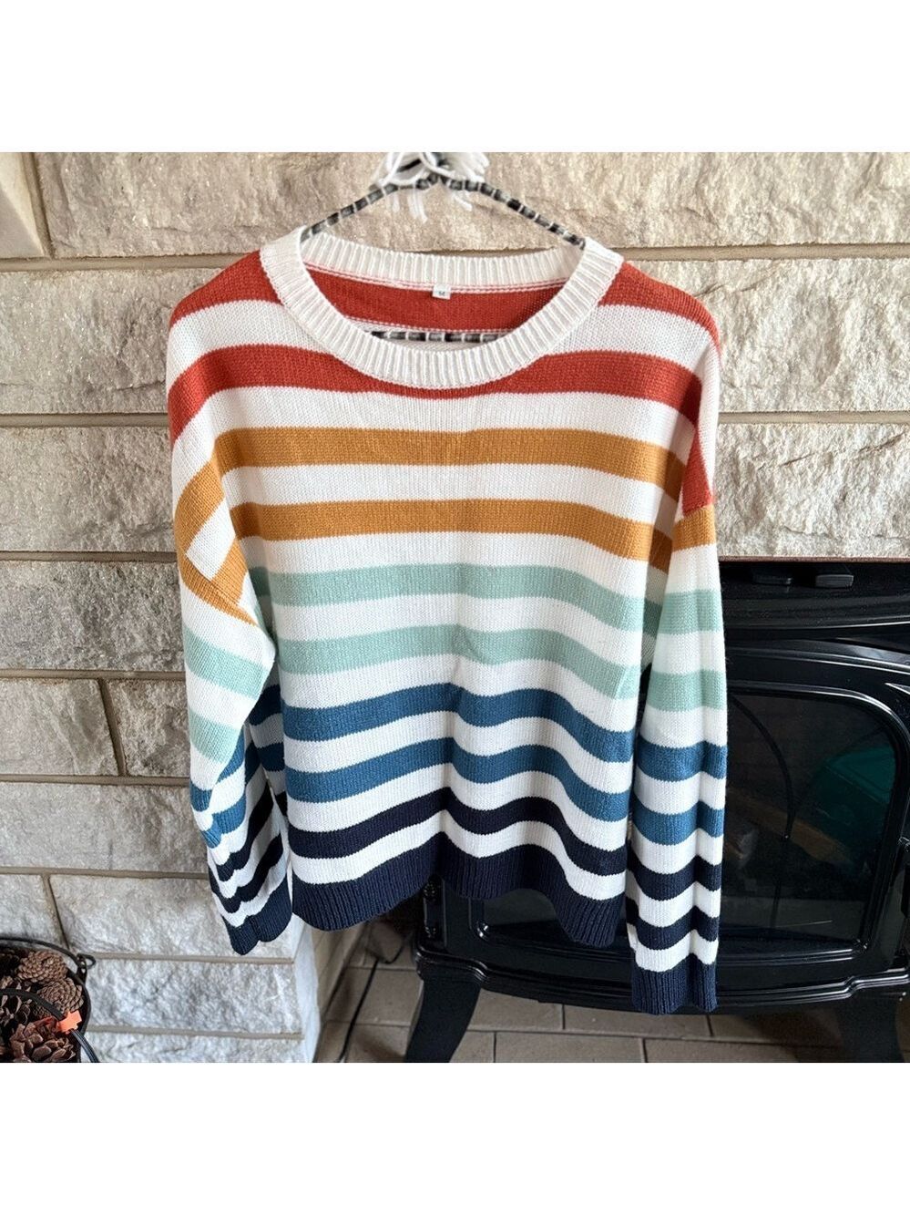 Multicolor Striped Crewneck Sweater Medium Soft Knit